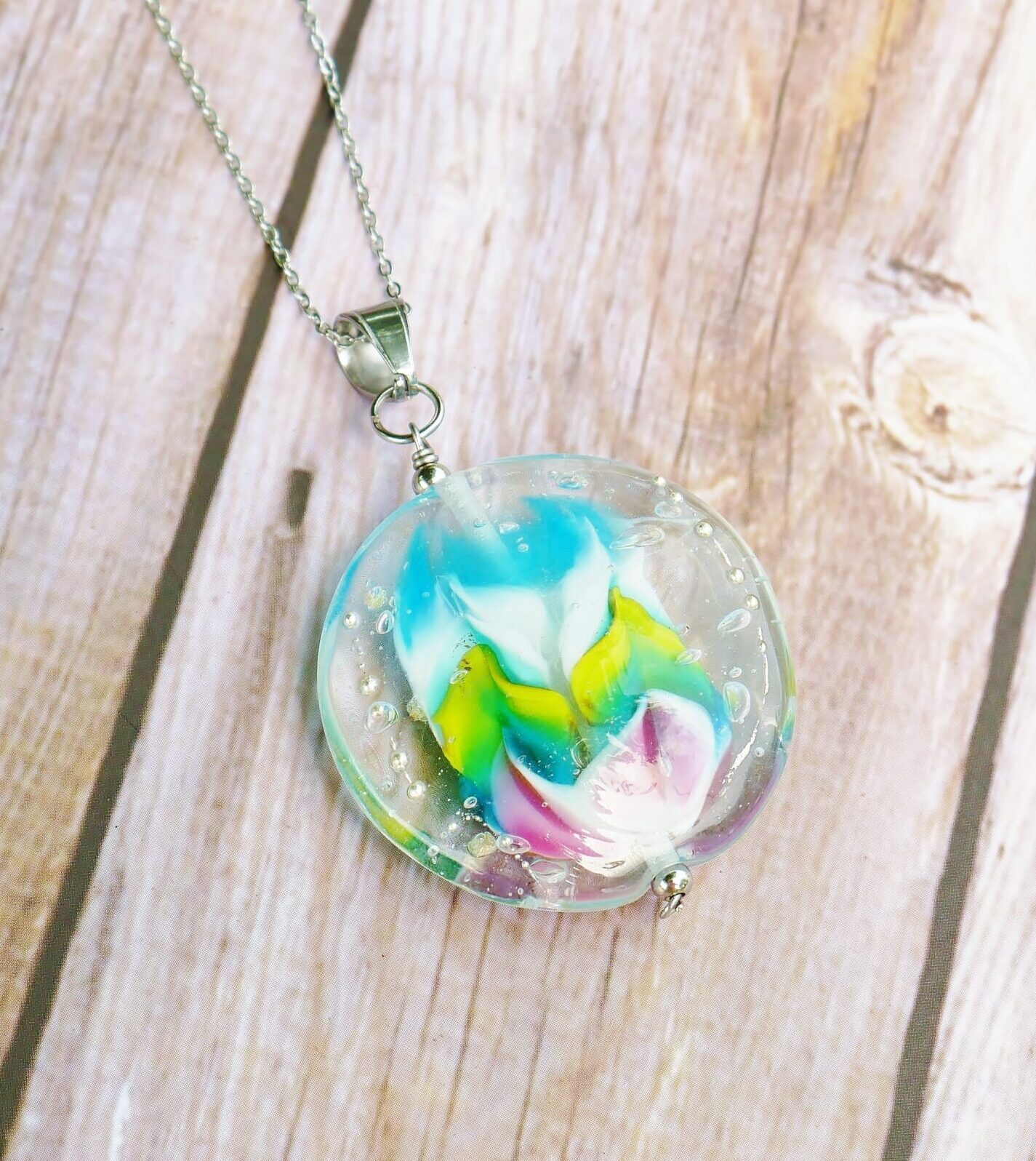 Collier verre de murano turquoise bleu verre julieflamme bijou femme france artisan artiste