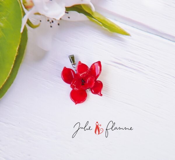 Collier Fleur de Noël Poinsettia rouge intense