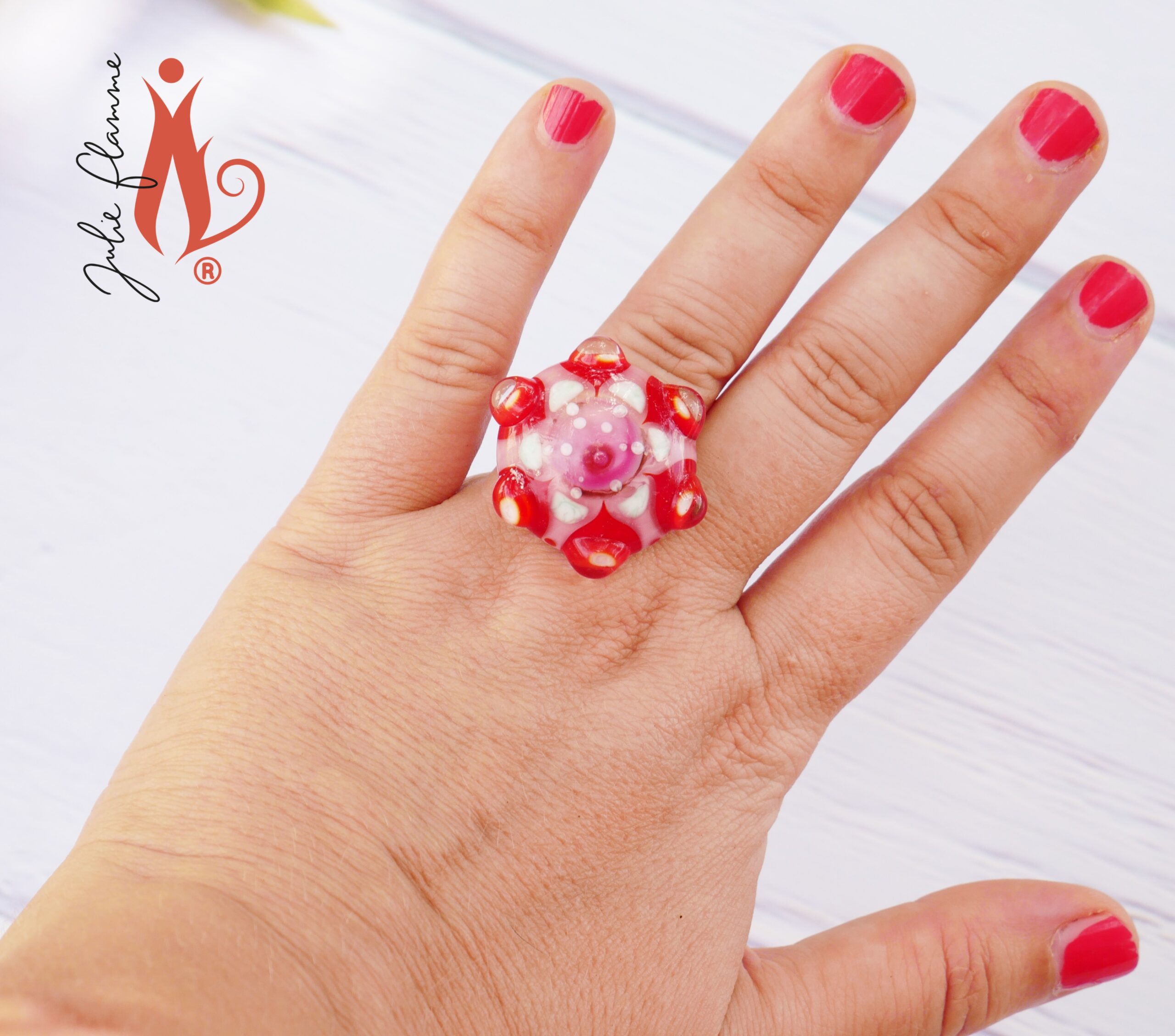 bague cabochon verre de murano bijou perle de verre julie flamme