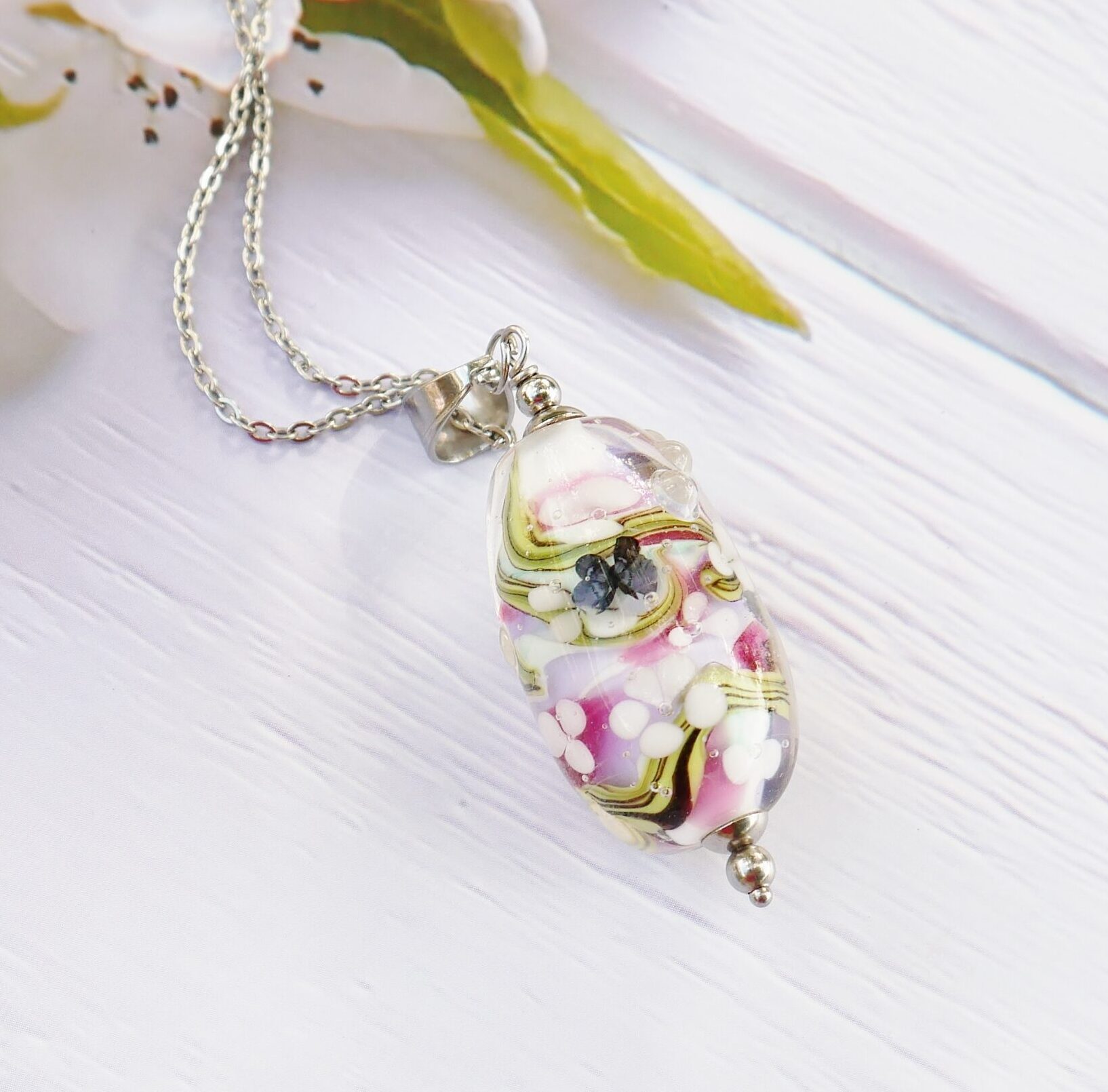 bijou collier verre de murano papillon printemps julie flamme perle de verre (1)