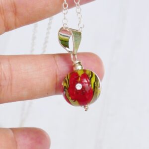 Collier floral rouge, zircons et argent 925