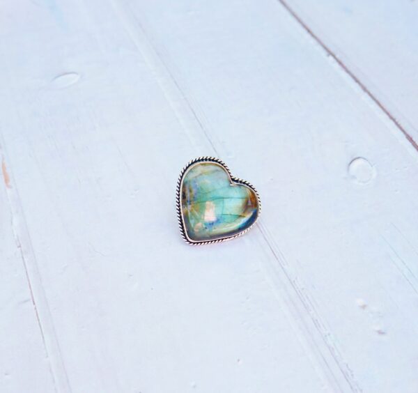 Bague coeur réglable en labradorite