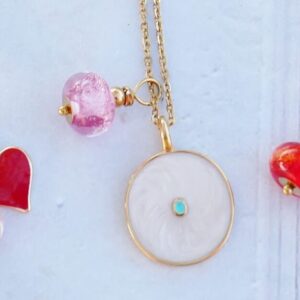 Collier romantique, breloque ronde acier et or 18k