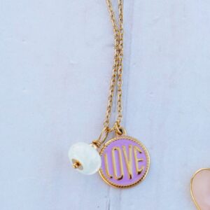 Collier romantique " Love" acier et or 18k