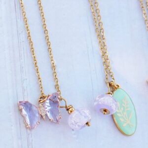 Collier papillon romantique acier et or 18k