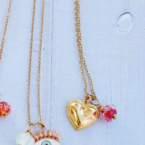 Collier coeur doré romantique acier et or 18k.