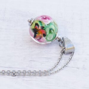 Collier perle florale, fleurs turquoises et roses