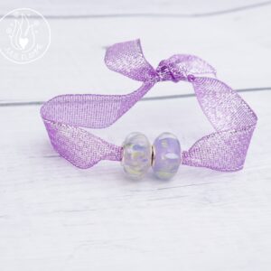 Set de 2 perles parme pour bracelet, serties argent 925