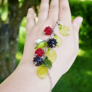 Bracelet de printemps, baies des bois, fleur & feuilles
